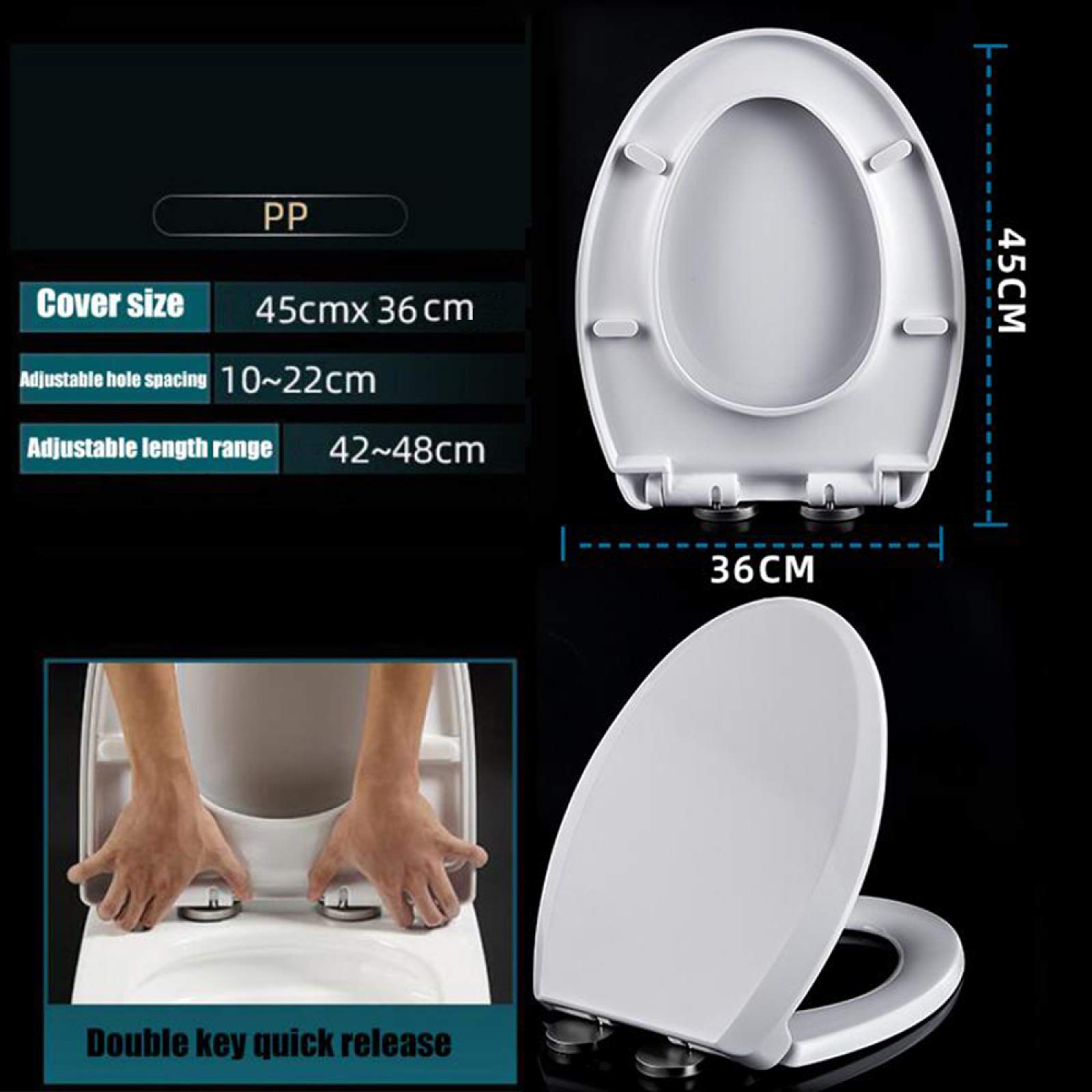 WC Asiento De Inodoro En Forma De V Cierre Lento Suave Tapa De Inodoro De Liberación Rápida PP Tapas De Inodoro con Tapa Fijación Superior Bisagras Ajustables Accesorios Y Accesorios,White