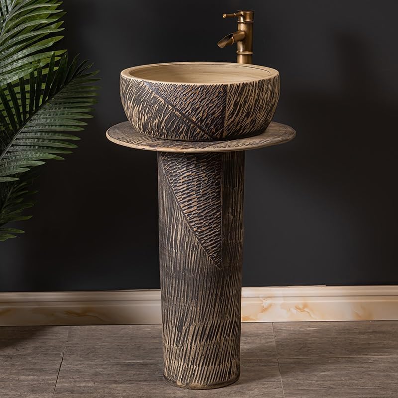 Bathroom Countertop Vessel Sink Home Balcony Column Sink Wash Basin Ceramic Hotel Pedestal Sink Vanity