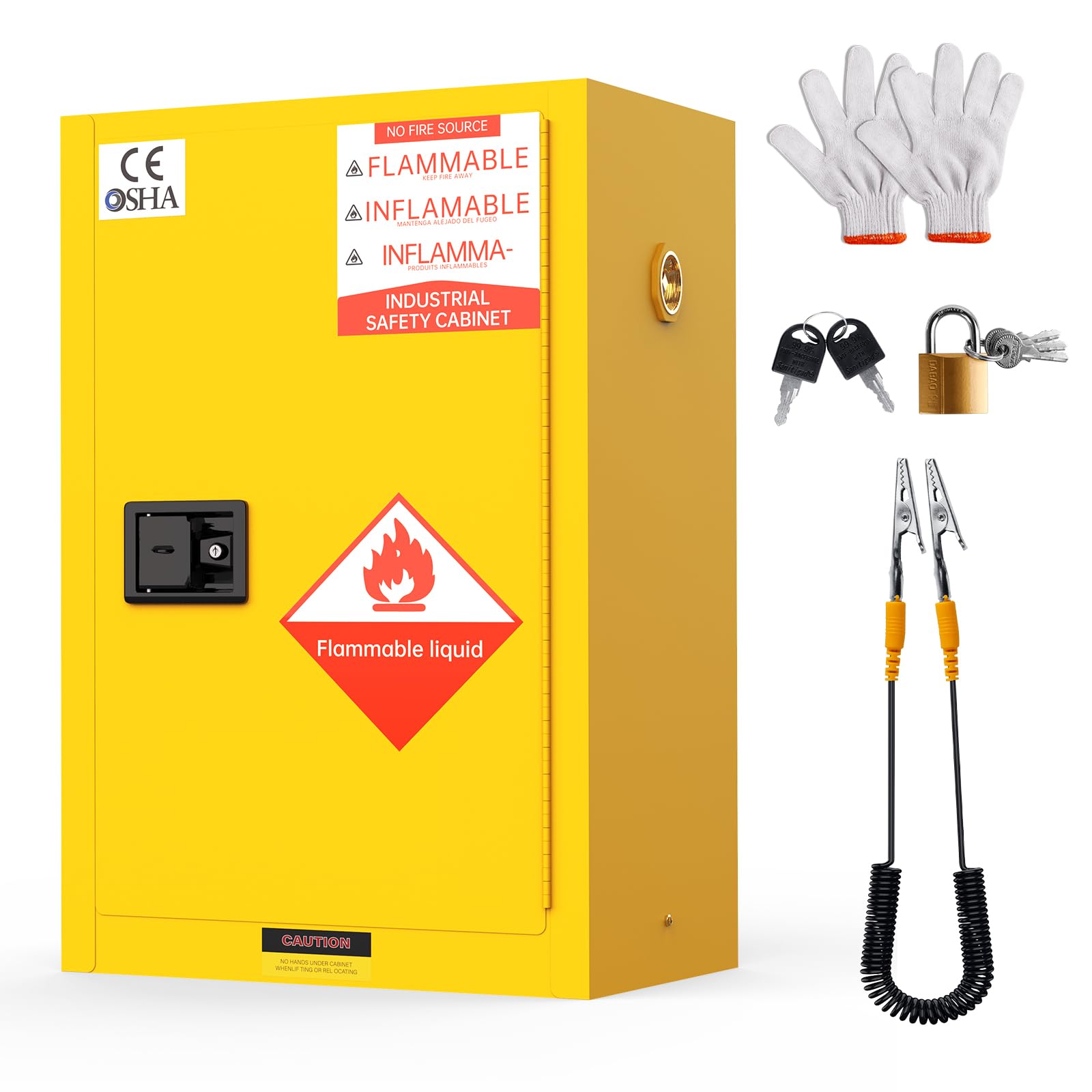 YOEXTO 30 Gallon Flammable Storage Cabinet 23 x 18 x 35in, Galvanized Steel Flammable Liquid Storage Cabinet, Adjustable Shelves, Yellow