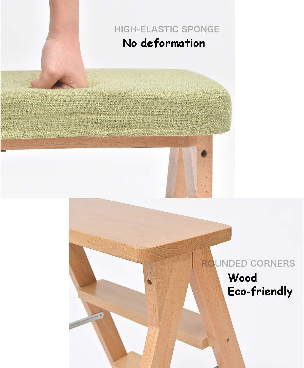 Escalera de Tijera/Escalera/Silla Plegable de 3 peldaños, Silla salvaescaleras de Madera Taburete extendido Cojines de Asiento Taburete Alto para Herramientas de jardín Altura 65 cm Uso Inte