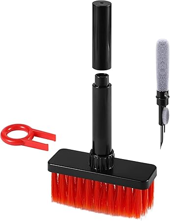 Storite 5-in-1 Cleaning Soft Brush Keyboard Cleaner, Multi-Function Computer Cleaning Tools Kit Corner Gap Duster Key-Cap Puller for Bluetooth Earphones, Laptop Air-pods & Pro Camera Lens (Red&Black)