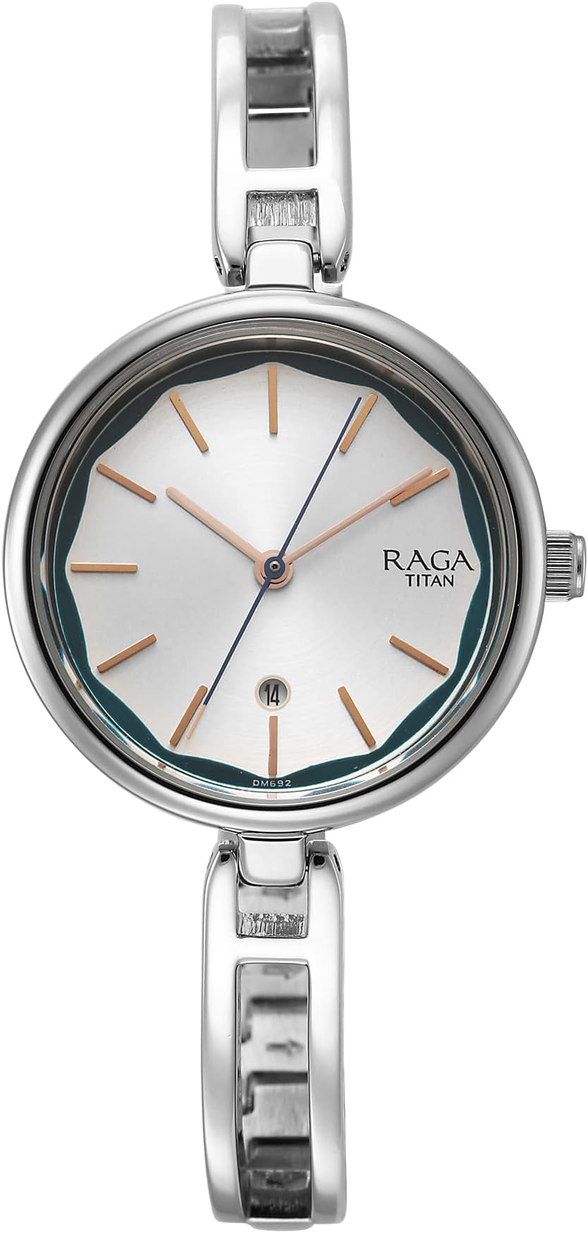 Titan Raga Viva Quartz Analog with Date Silver Dial Silver Metal Strap Watch for Women - NT2683SM01