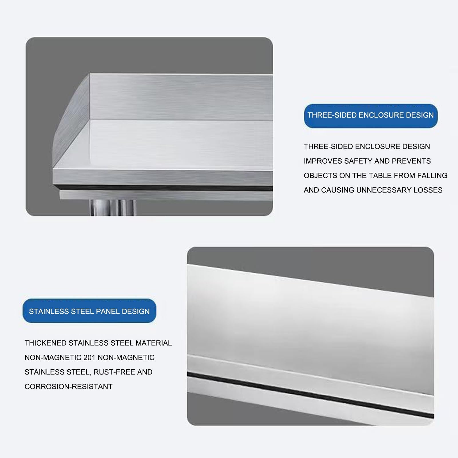 Tavolo da lavoro in acciaio inox con paraspruzzi tavolo da cucina commerciale con ripiano regolabile e gambe, perfetto per ristoranti e preparazione di cibi (90 x 50 x 80 cm)