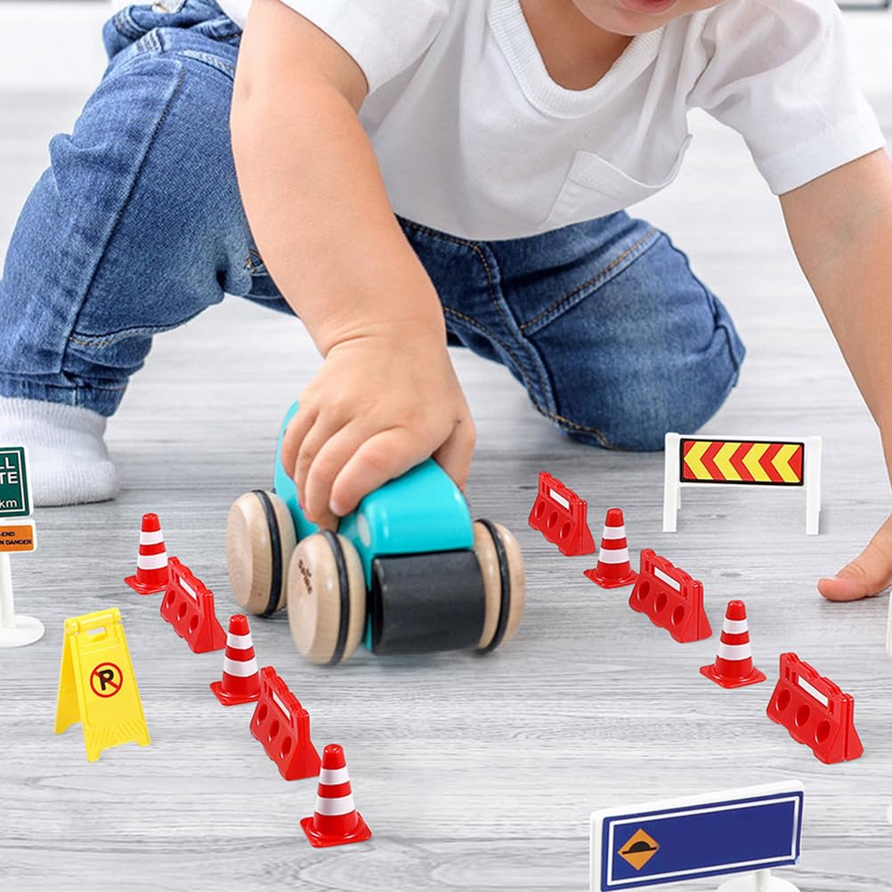 36 Stücke Stangen Verkehrsschilder Kinder Zäune Warnschilder Kinder Mini Pylonen Verkehrszeichen Spielzeug Mini Zaun DIY Straßensperre Spielzeug für Lernspielzeug