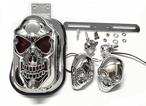 Miniatura 3 de Luz de freno trasero para motocicleta con calavera y 2 luces LED intermitentes Cafe Racer para Harley Yamaha Suzuk-i Ducati Kawasaki (cromado)