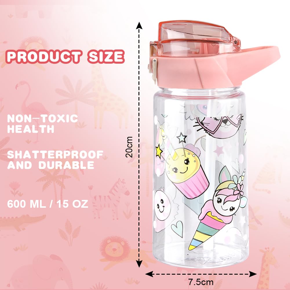 flintronic Borraccia Bambini, 500ML Borraccia per Bambini Senza BPA, Bottiglia Acqua con Cannuccia, Bottiglia d'Acqua a Prova di Perdita, Regalo per Bambini
