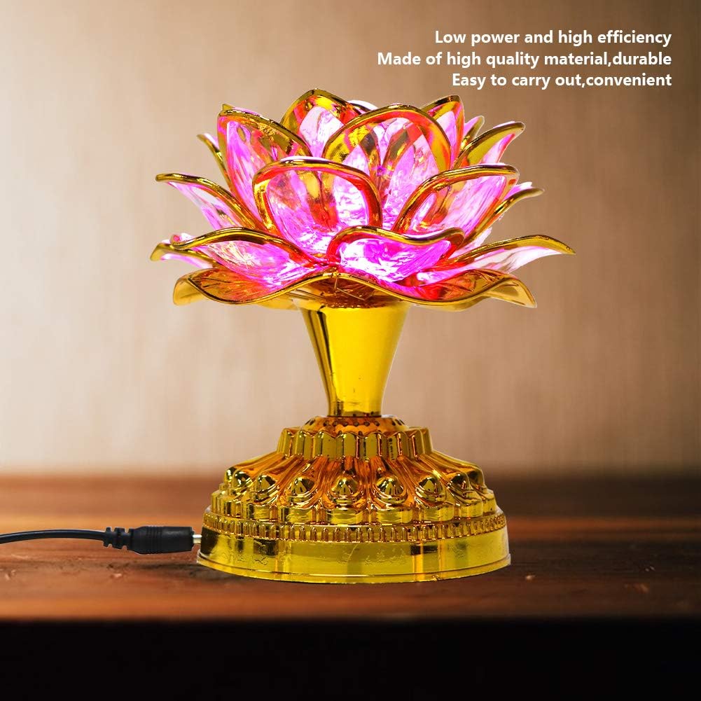 LED Lotus Buddhist Light, Color Changing Gradient Buddha Lotus Lamps Golden Buddha Night Light Buddhism Worship Prayer Faith Supplies