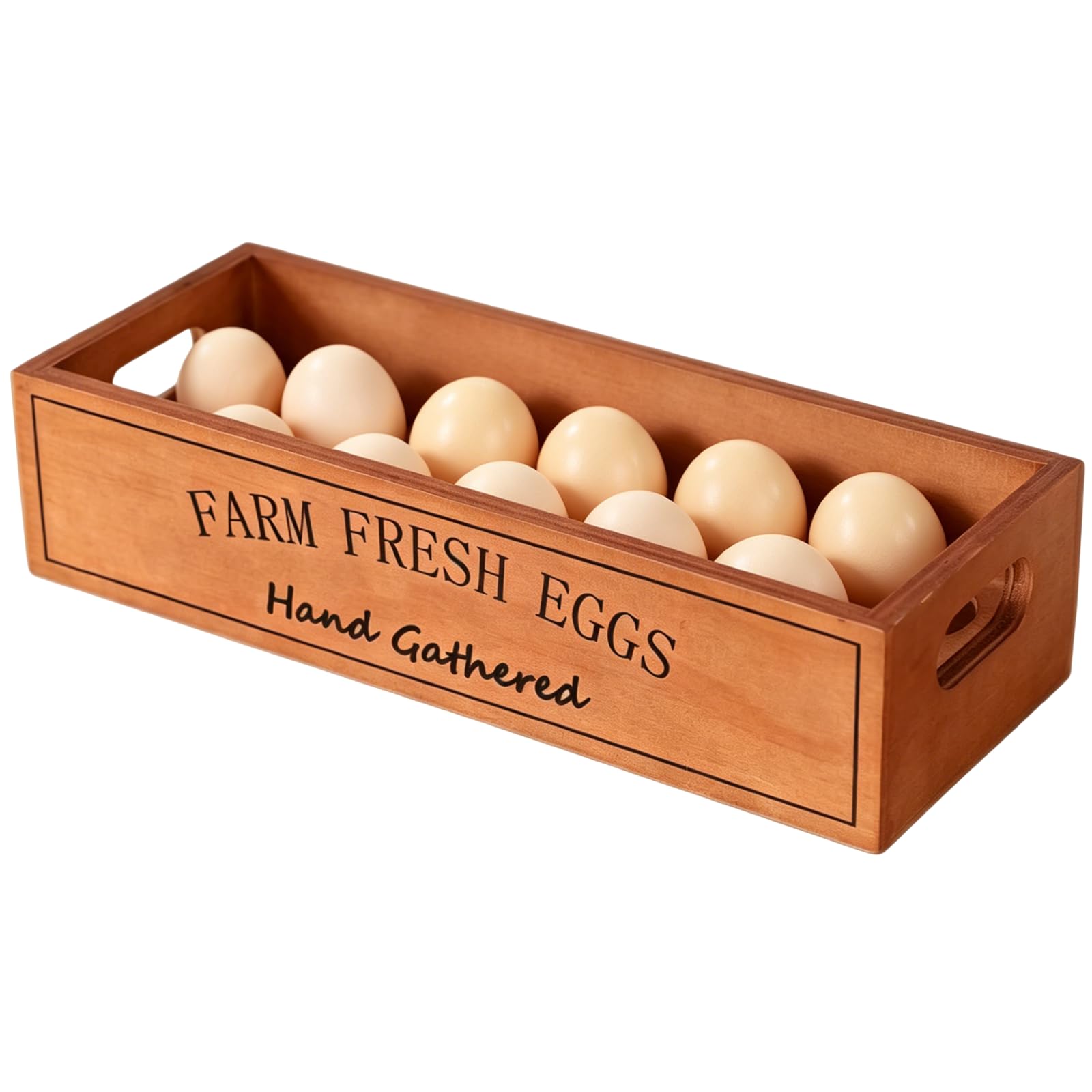 Egg Holder, Egg Storage for Kitchen, Wooden Egg Holder for 12 Eggs, Egg Tray with 4 cm Round Holes, Compact Size 32 x 12.5 x 7.5 cm, Organise Kitchen Countertop
