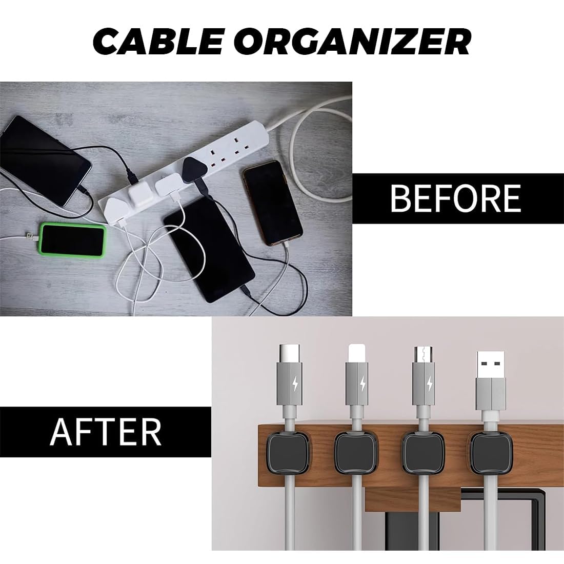 RexezGuardz Pack of 6 Cable Holder, Cable Organiser, Cable Holder's, Self-Adhesive, Magnetic Cable's Holder, Cable Attachment, Cable Holder for Wall, USB, Audio Cable's, Charging Cable, Bedside Table 1