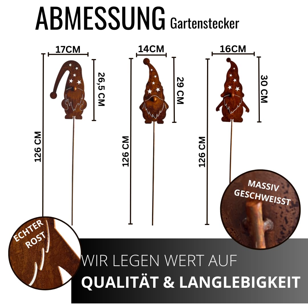 Terma Stahldesign XXL Rost Wichtel Winterzwerg Made in Germany Gartenstecker herbstdeko Outdoor Weihnachten stecker winterdekoblumenstecker Weihnachtswichtel roststecker Winter