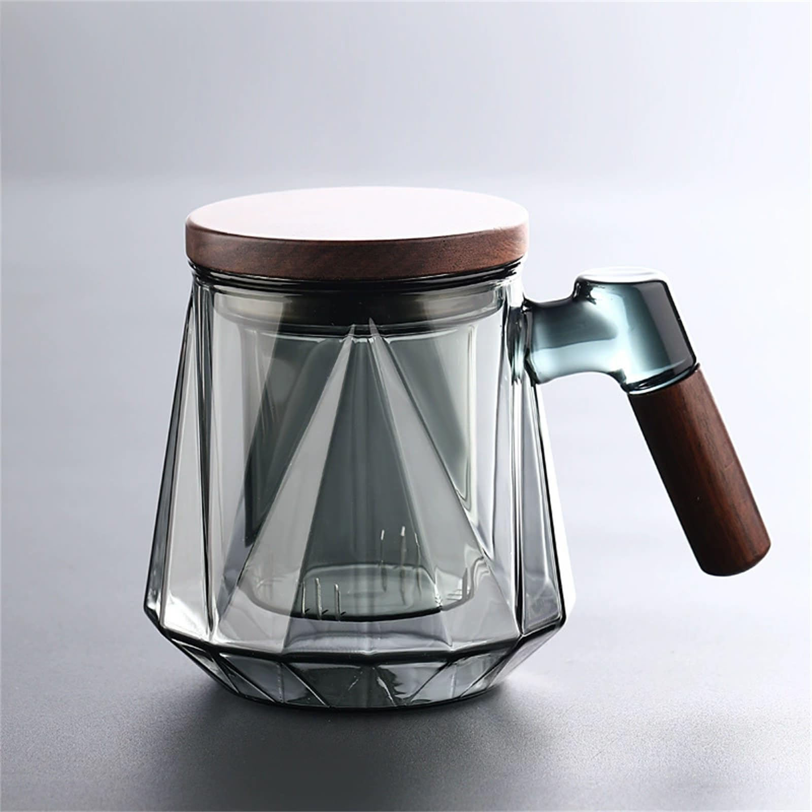 Teiera di Vetro Tazza da tè in Vetro Resistente al Calore Tazza da Ufficio Tazza da tè Tazza da Cerimonia del tè separata Tazza da tè con Fiori da 450 ml(Gray)