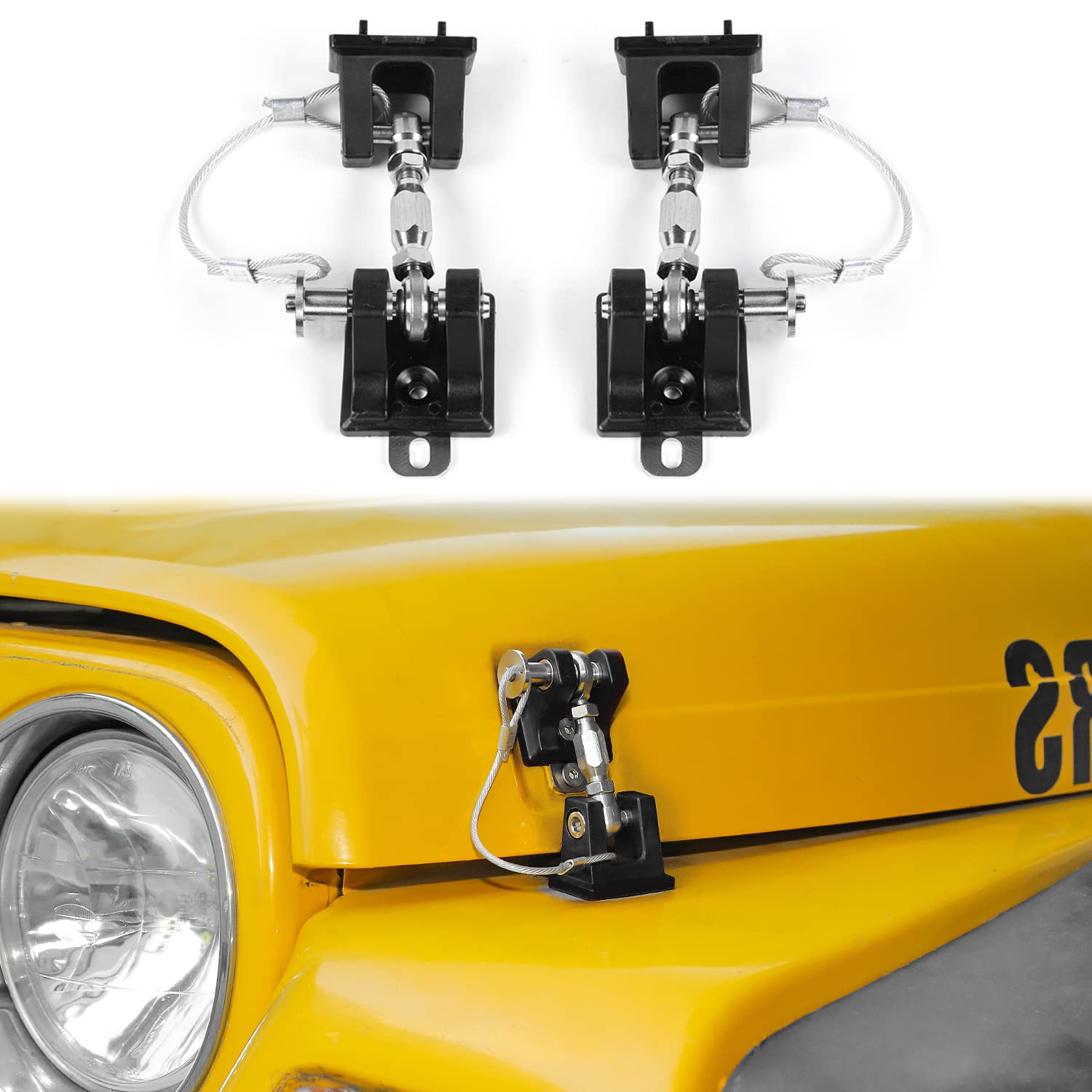 CheroCar for Jeep Stainless Steel Hood Latch Catch Kit for 1997-2006 Jeep Wrangler TJ (Black)