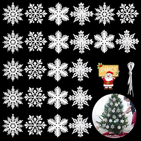 24 Stück Schneeflocken, Weihnachten Schneeflocken Deko, Glitter Schneeflockendeko Weihnachtsbaumschmuck Cover