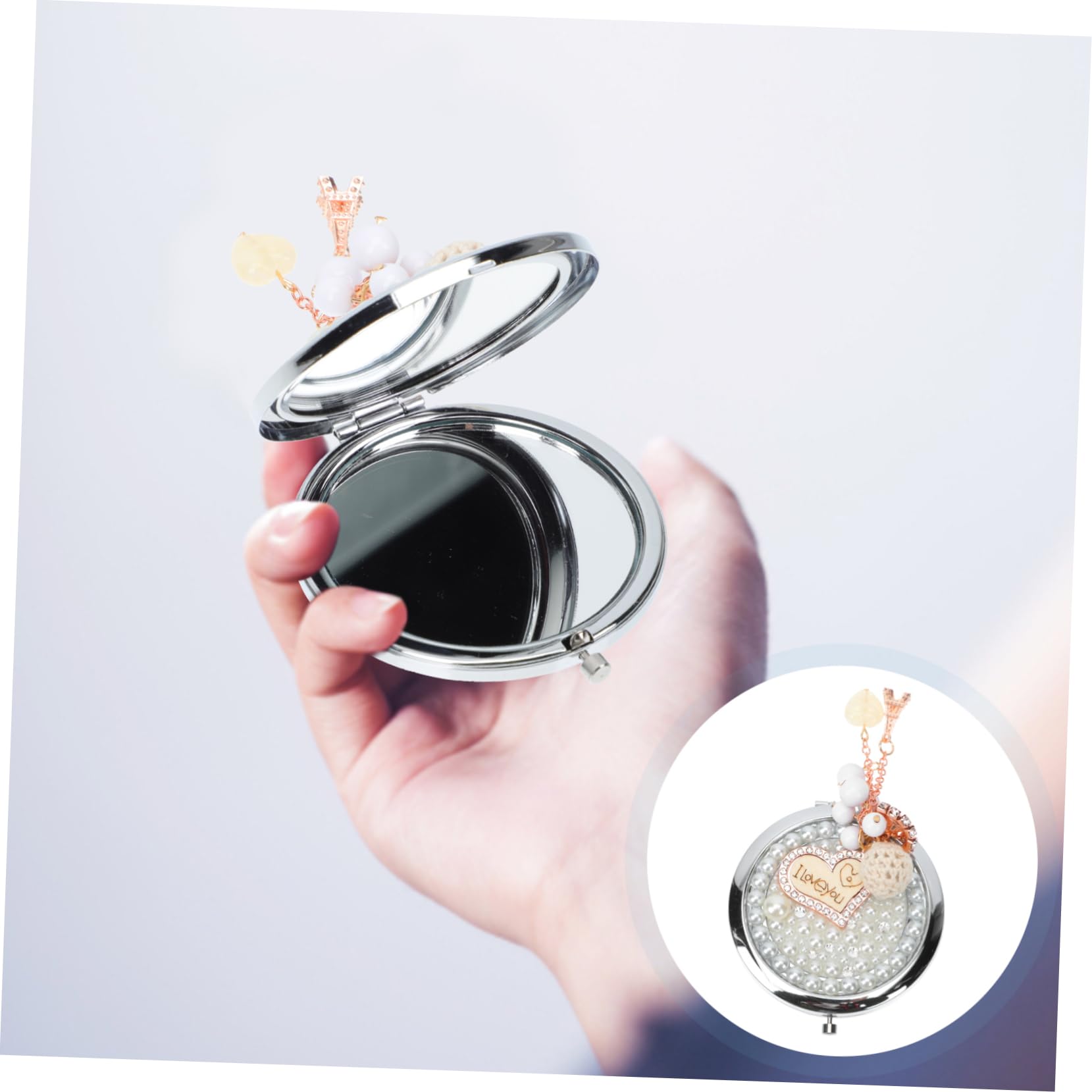 FOMIYES 3stücke Runder Kompaktspiegel Mit Quaste Und Herzdesign Tragbarer Vergrößerungsspiegel Für Makeup Für Reisen Und Unterwegs Perfektes Für Frauen Zu Besonderen Anlässen
