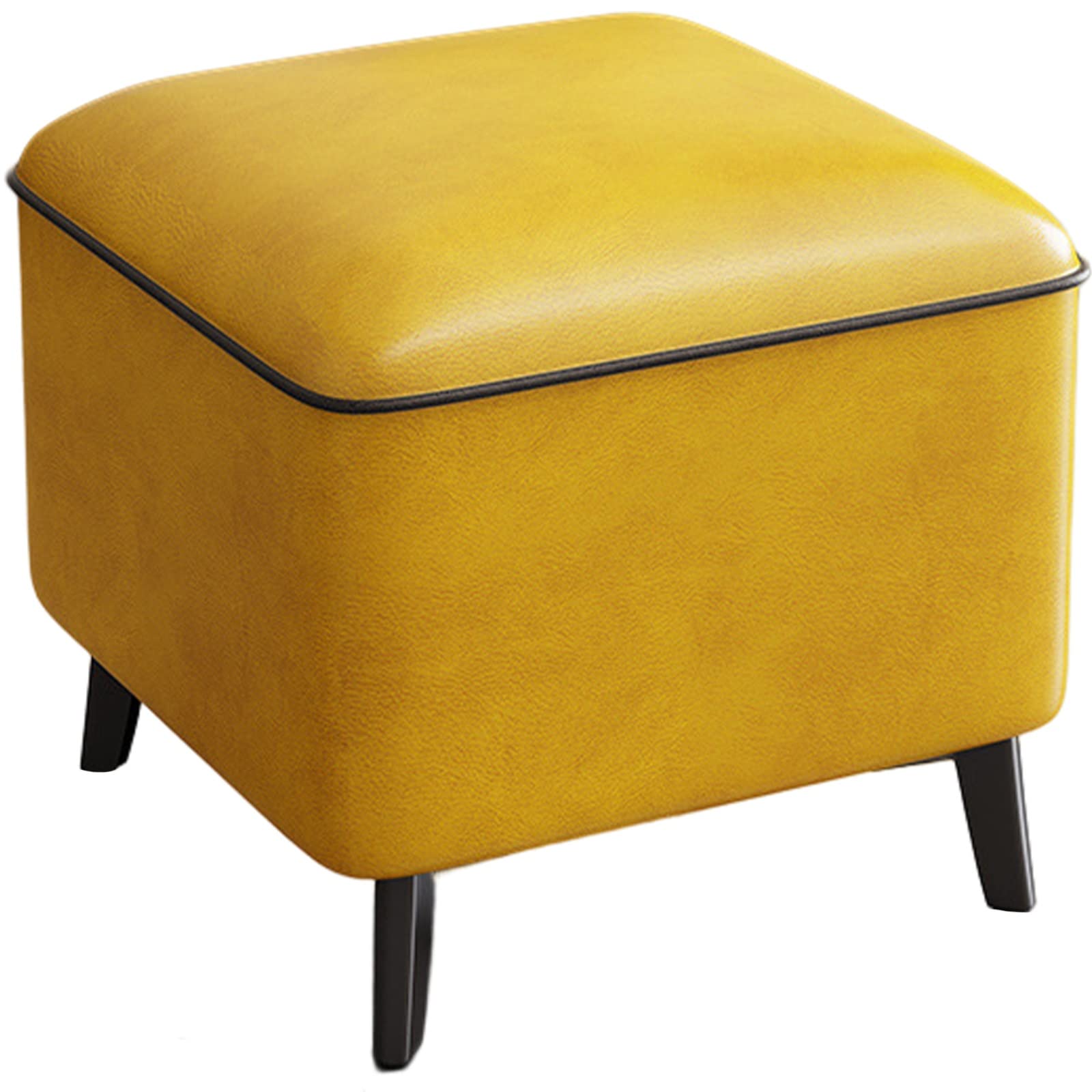 LMMIAOZ Yellow Leather Tufted Cube Footrest Stool for Bedroom Living Room Office Small Square Foot Rest Bench for Shoe Changing in Entrance Hall