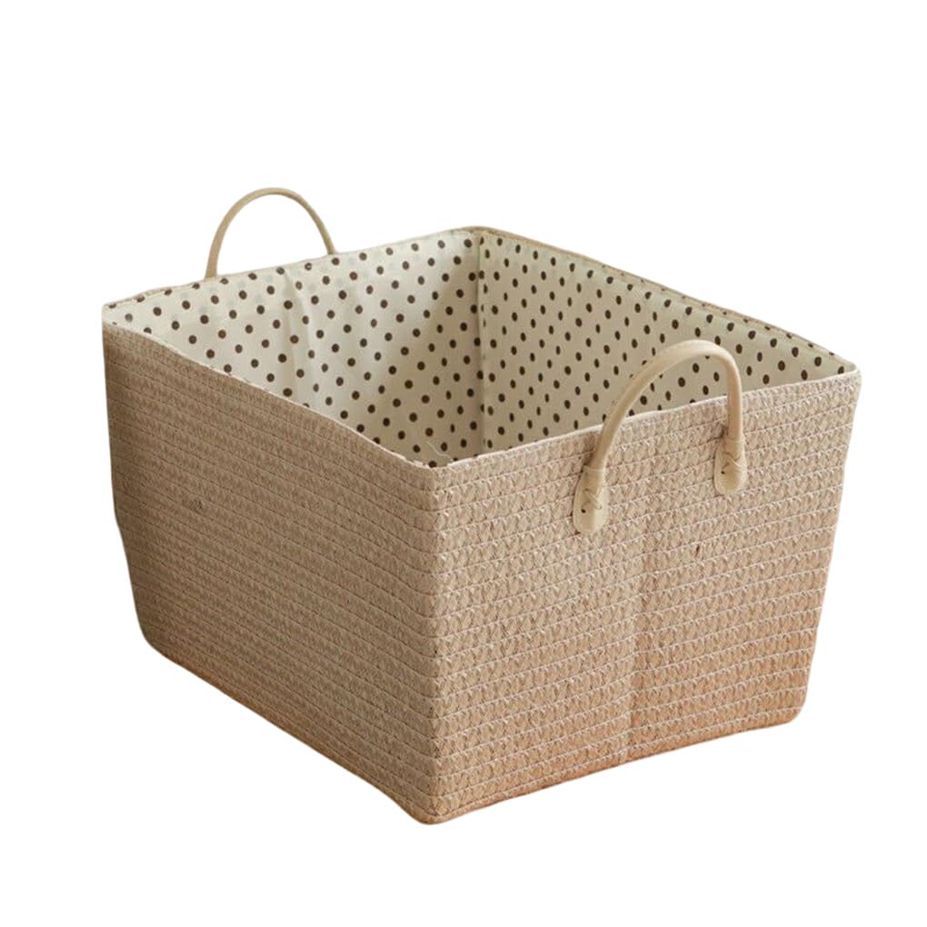 Allayu Storage Basket with Handle Rectangular Fabric Bin Organizer Box Living Room Closet Wardrobe Organizing Holder Decor, Dot Beige, 45x35x25cm