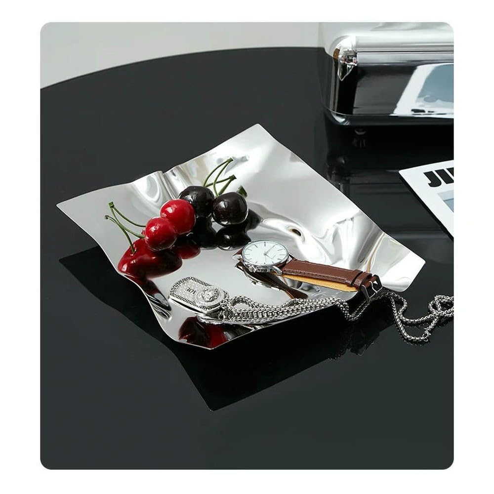SLJYM Creative Irregular Design Storage Tray Jewelry Fruit Plate Nordic Home Decor Stainless Steel Living Room Organizer
