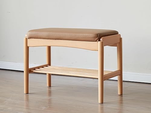 Miniatura 9 de Banco de zapatos de madera maciza montado, banco de zapatos con cojín de cuero de silicona para entrada, sala de estar, dormitorio, pasillo, 11.8 x