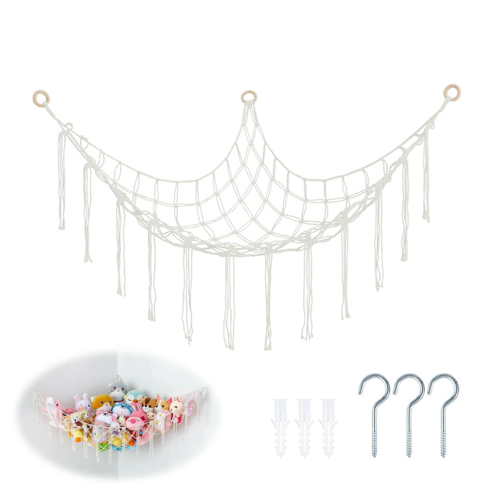 Teddy Hammocks, Toy Hammock for Stuffed Animals, Soft Toy Storage Net Equipped with Hanging Hook, Teddy Hammock Toy Storage Net for Kids Bedroom and Playroom (Beige)