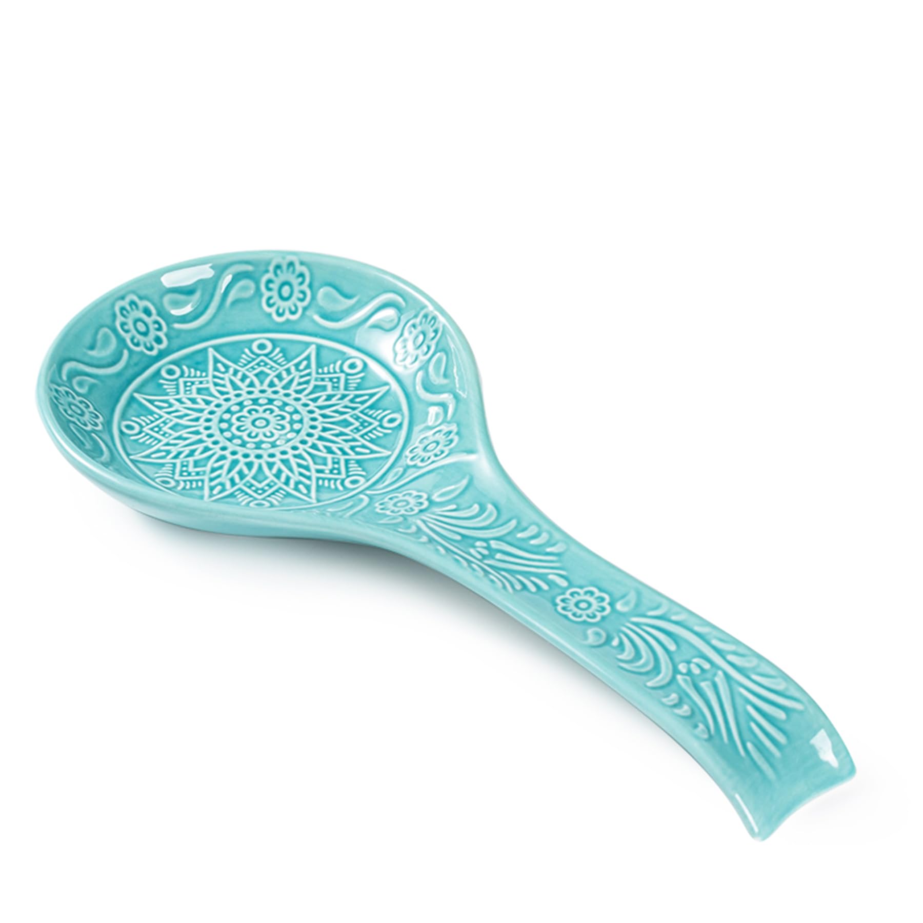 Ceramic Spoon Rest, 9 Inches Large Spoon Holder for Kitchen Counter, Kitchen Accessories, Dishwasher Safe, Turquoise