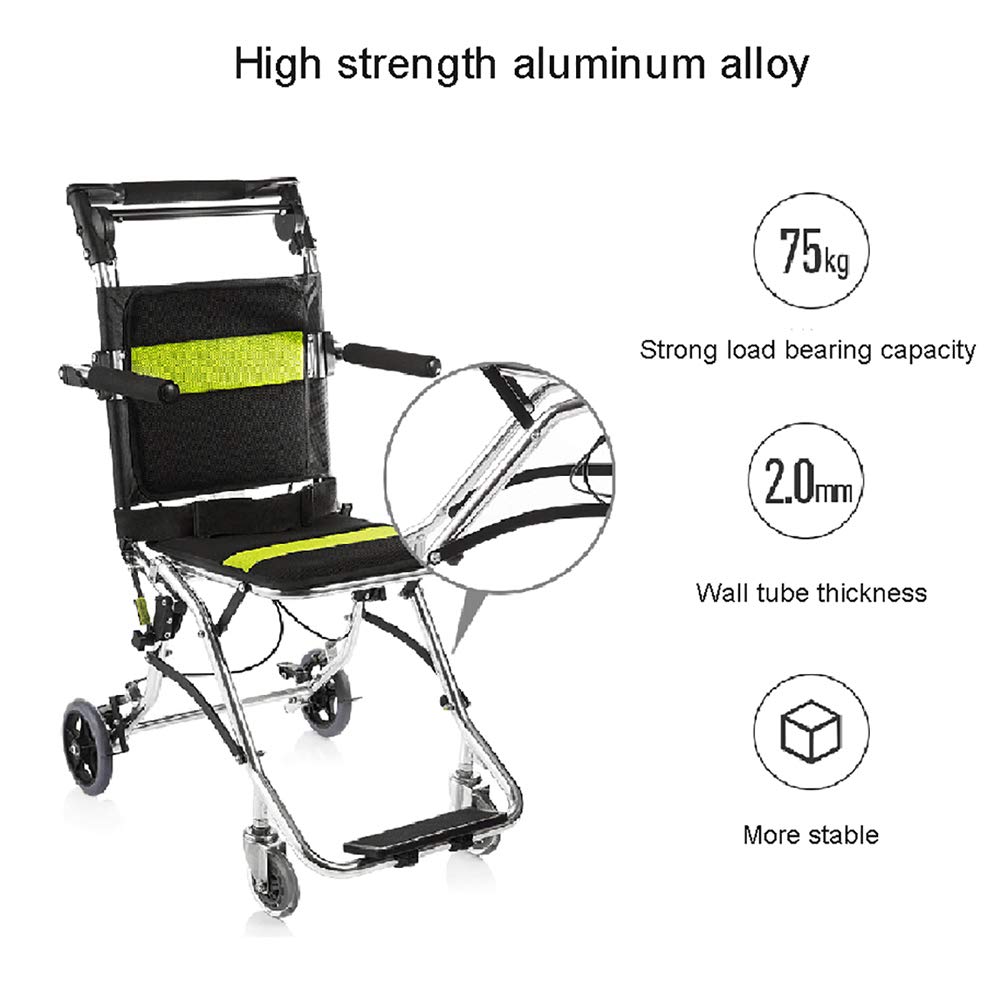 Silla de Ruedas de Transporte, Silla de Ruedas portátil de Viaje y embarque Plegable con Freno de Mano, con Bolsa de Transporte, Silla de Ruedas portátil de Viaje Plegable para Ancianos y niños