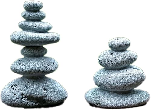 2 piezas de piedras apilables zen, estatuas de rocas hechas a mano, decoración de jardín japonés, accesorios de meditación de yoga relajante para