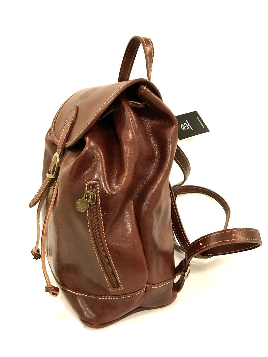 Zaino in Vera Pelle Made in Italy Vintage Borsa Donna Zeta Marrone MainApps