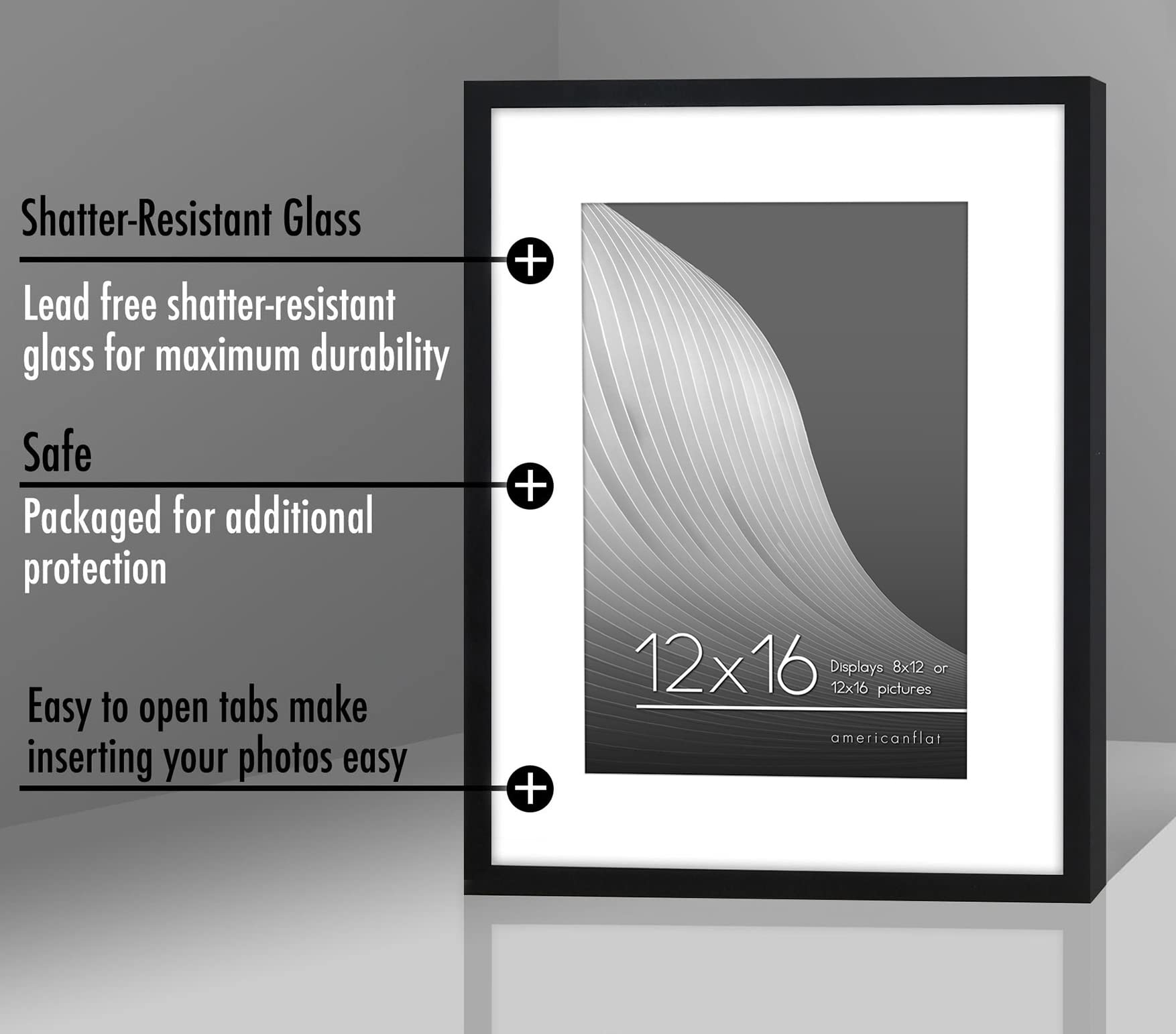 Americanflat 12x16 Picture Frame in Black Thin Border 8x12 Picture