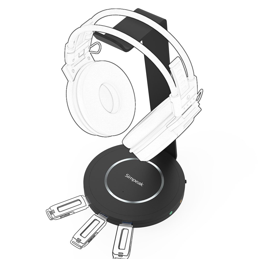 Simpeak Gaming Headset Headphone Stand Holder with Cable Organizer and 3 Port USB 3.0 Hub