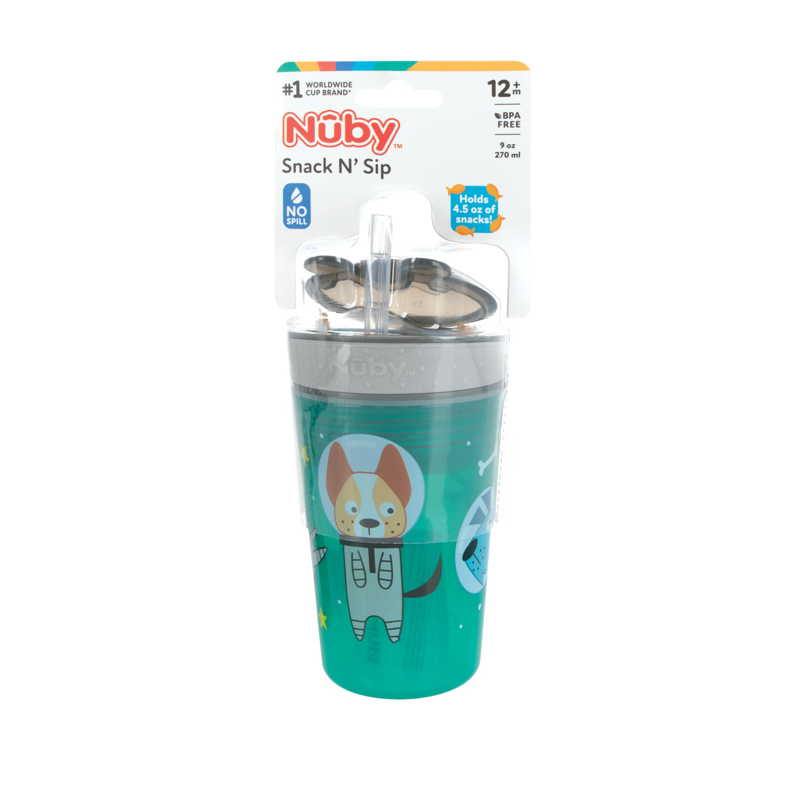 Nuby Snack N' Sip 2 en 1 - Taza para aperitivos y bebidas (verde)