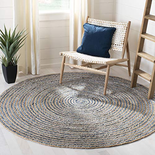 SAFAVIEH 3' Round Blue Jute Rug