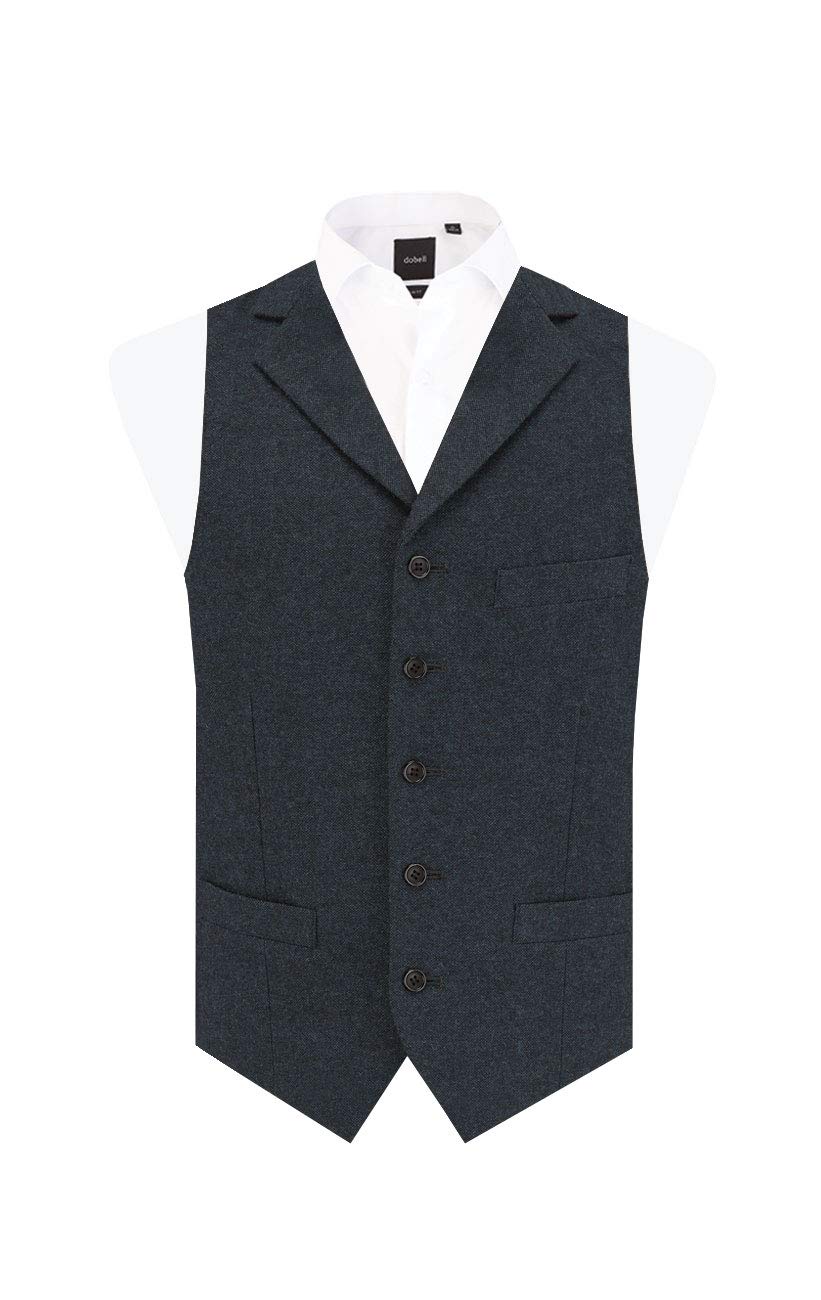 Dobell Men's Navy Blue Navy Donegal Tweed Waistcoat Regular Fit Notch Lapel-Xl (46-48In)