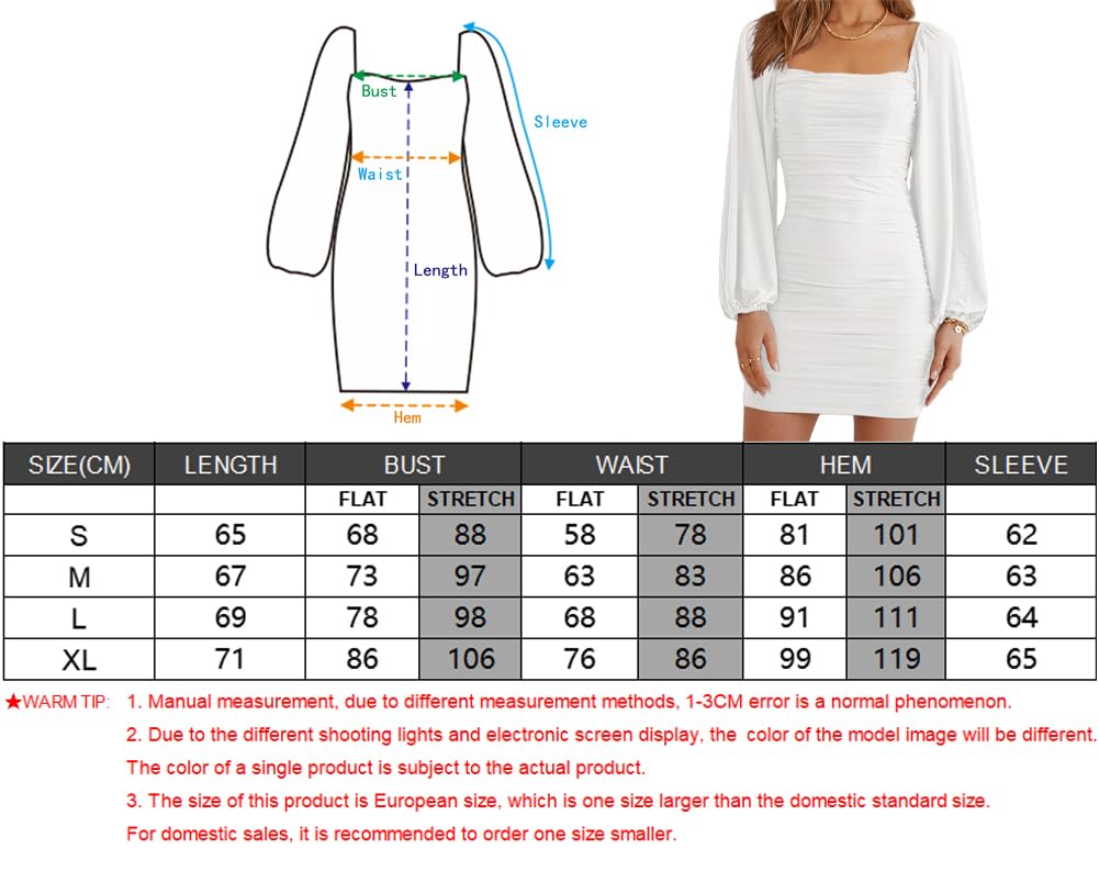 Haibang Vestito Donna Elegante Maniche Lunghe Abiti da Cerimonia con Scollo Quadrato Aderente Mini Abito da Sera Sexy Vestito Tubino per Cocktail Party Ballo Festa Casual Autunno e Inverno