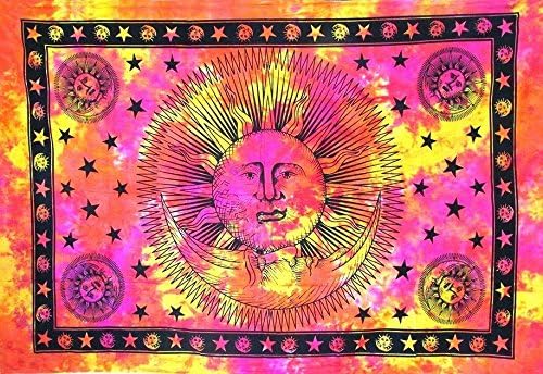 Jaipur Handloom Psychedelic Celestial Indian Sun Hippie Hippy Tapestry Wall Hanging Throw Tie Dye (Multi02, Twin (54 X 85 inches Approx))
