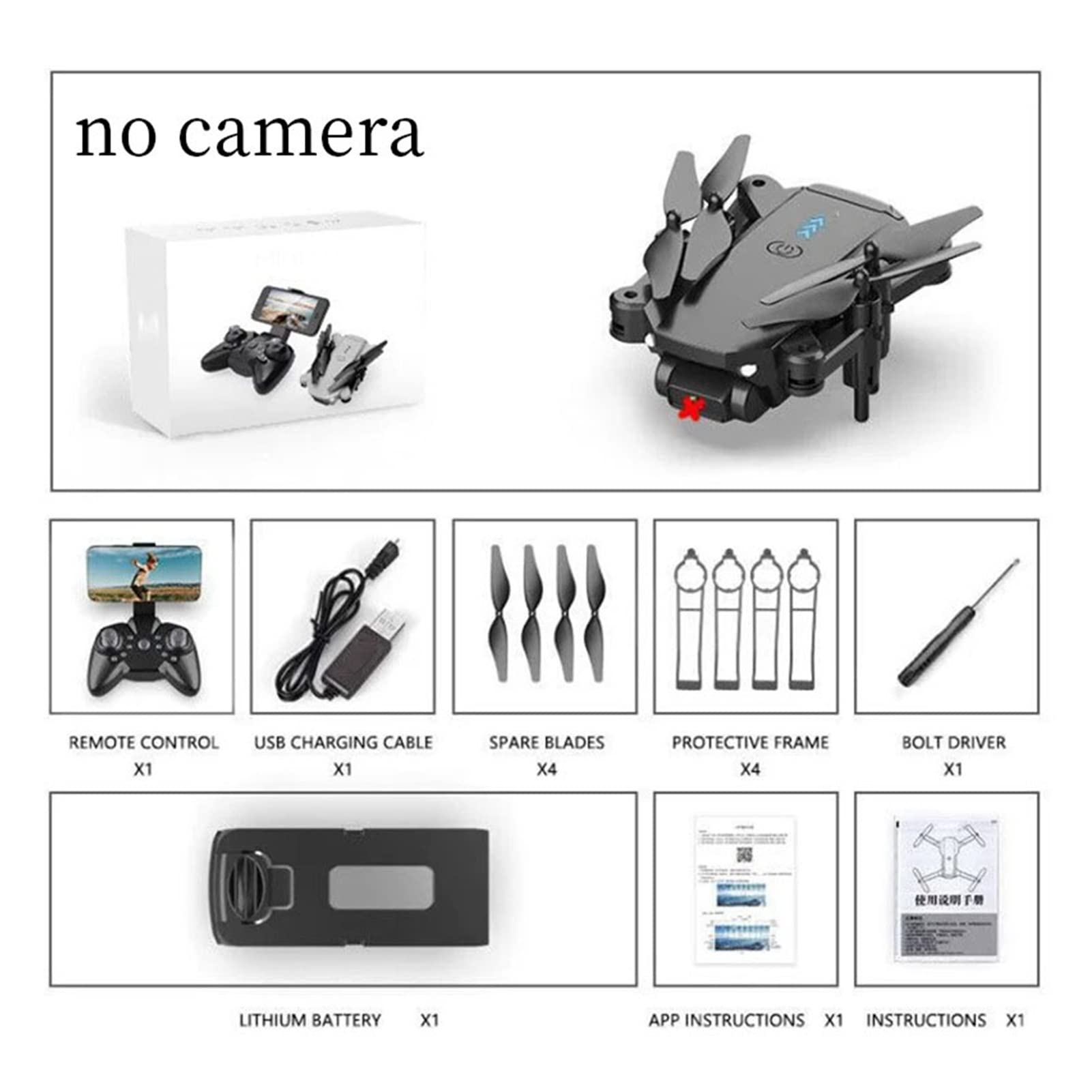 Składany dron Quadcopter Mini RC Drone 4K Podwójna kamera 1080P WiFi Fotografia lotnicza Helikopter Składany quadcopter Drone Zabawka (Kolor : Brak kamery Rozmiar: 1) (4K HD 1)