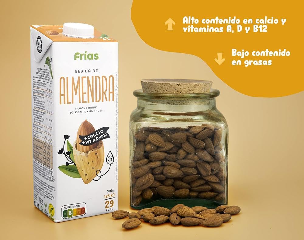 Frías Bebida Vegetal de Almendra Enriquecida con Calcio Pack 6 x 1L Sin Gluten Sin Lactosa Vegana Bajo Grasas Sal Elaborada España