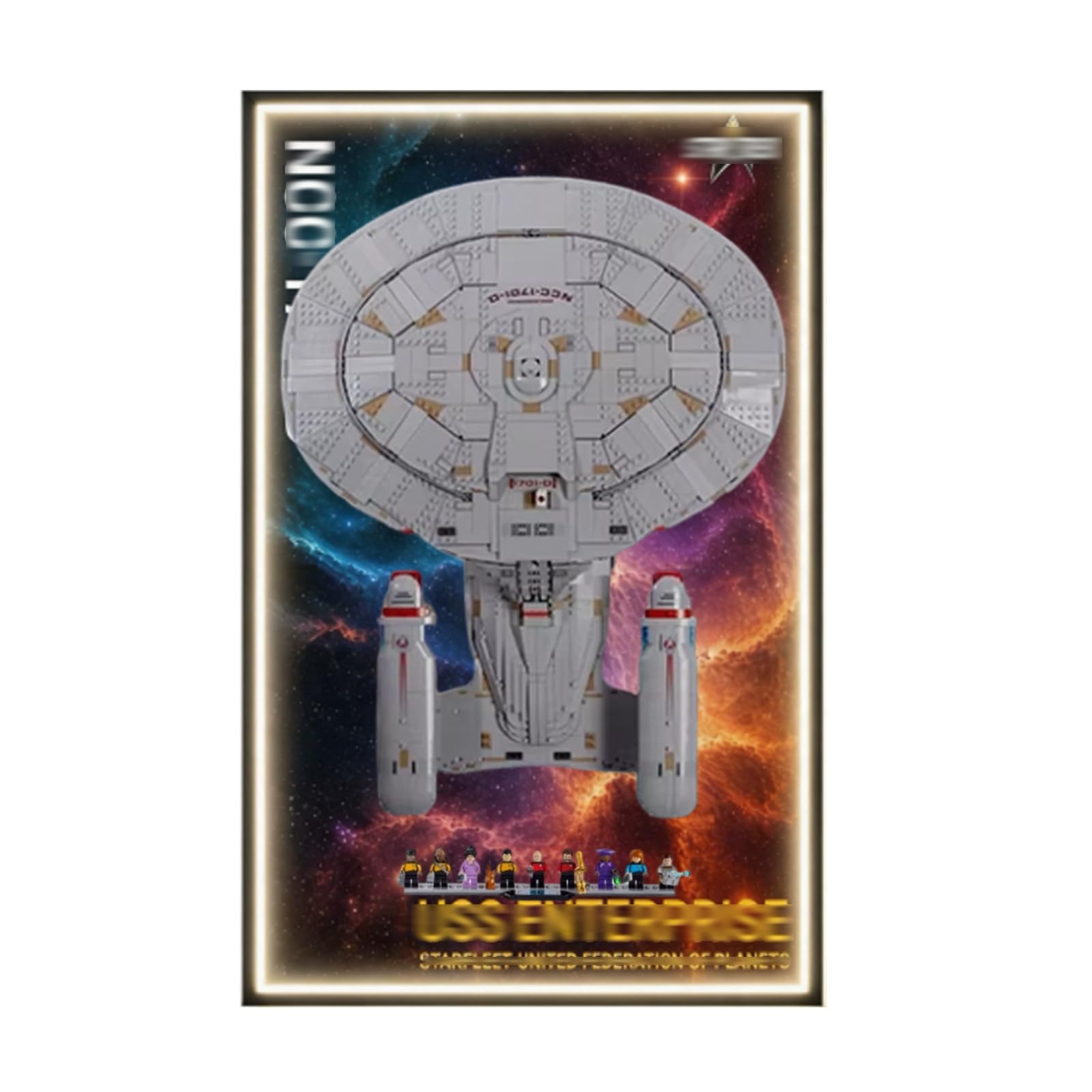 Display Wallboard for Lego 10356 Starship Enterprise Building Set, Wall Mount Display Wallboard - Only Display Board, Display Board Compatible with Lego 10356 (Picture Frame A (with lights))