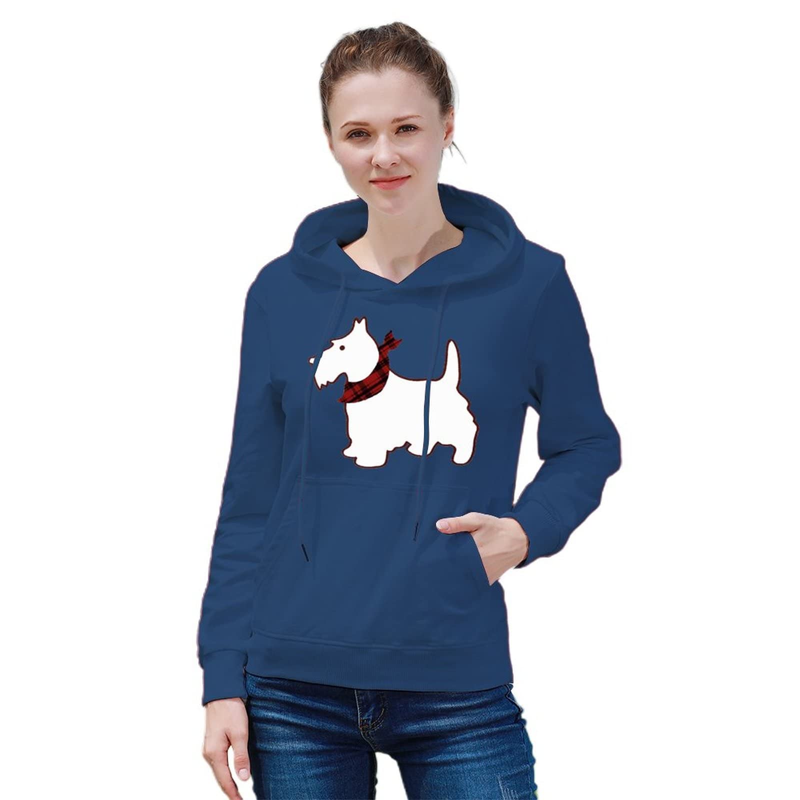 BAIKUTOUAN Scottie Dog Women's Drawstring Hoodies Pullover Casual Trend Top Sweatshirts Printed