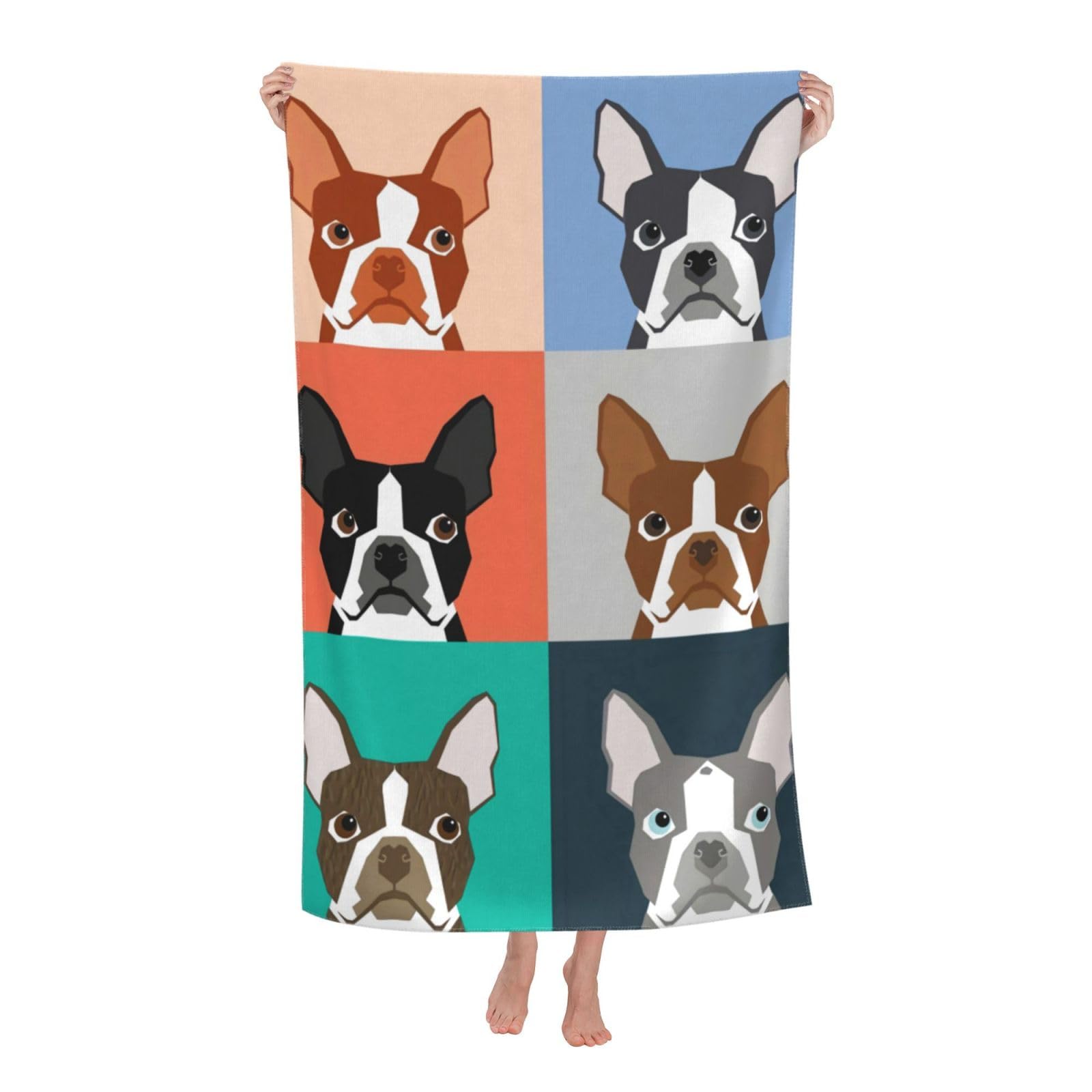 HKHEHOP Boston Terrier Dog Cool Beach Towel Quick Dry Microfiber Bath Towels for Bathroom Soft Sand Free Beach Towels Summer Essentials Travel
