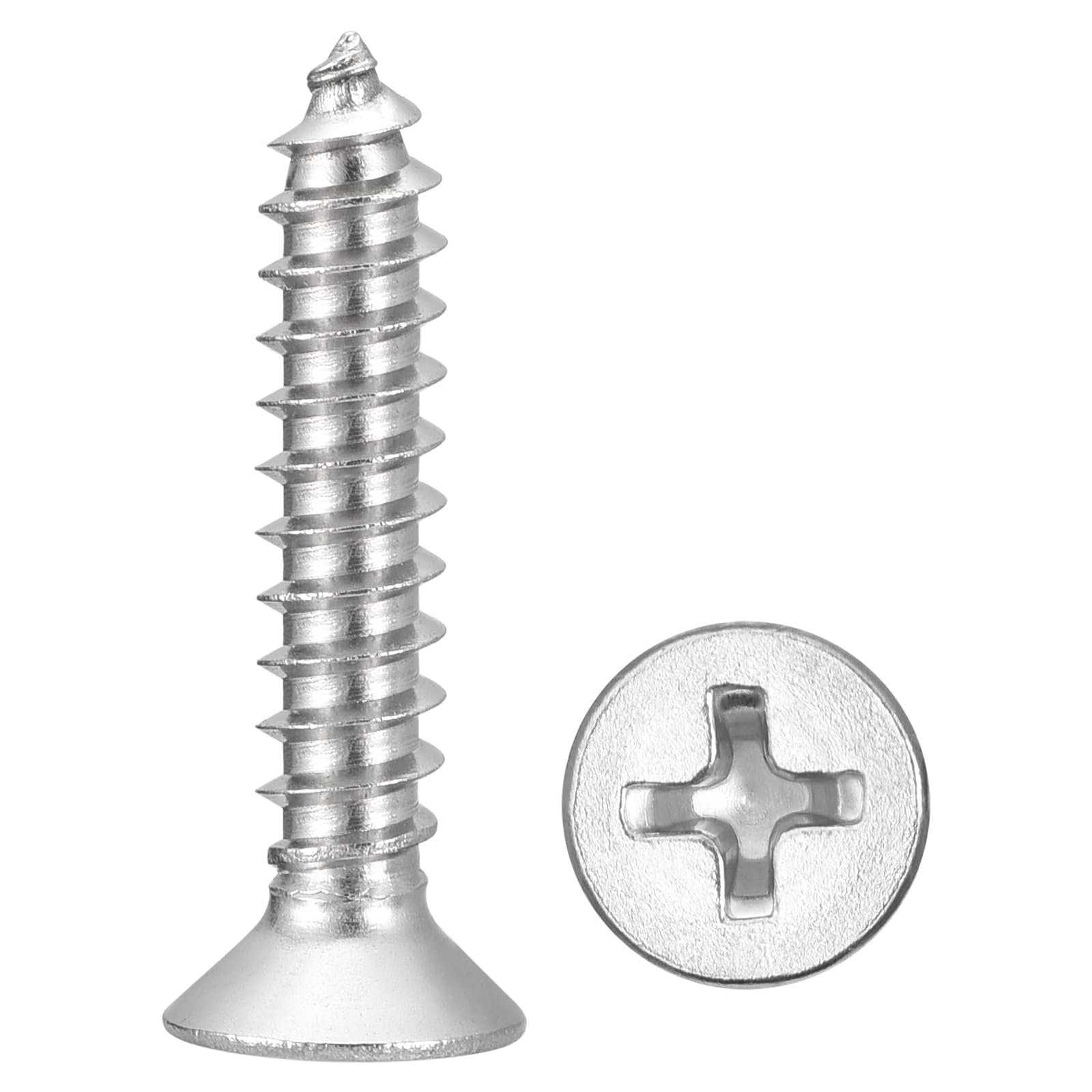 METALLIXITY Countersunk Phillips Wood Screws (#10x1") 25Pcs, 316 Stainless Steel Coarse Thread Phillips Drive Flat Head Wood Screws - for Furniture Installation Repair, Silver — image 1