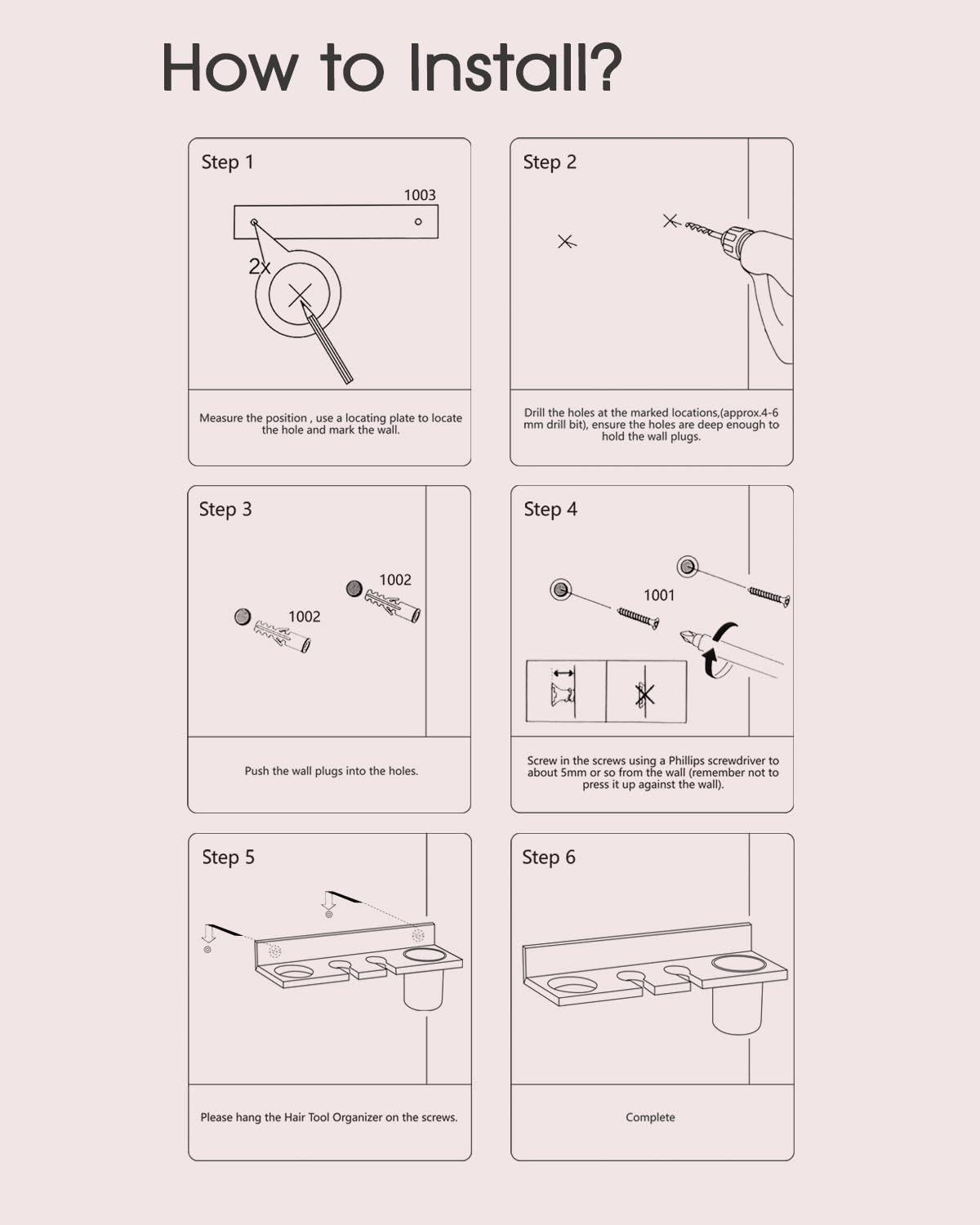 Organizador de herramientas para el cabello montado en la pared, construcción de madera de pino resistente, taza de acero inoxidable extraíble, sostiene secadores de pelo, alisadores, rizadores