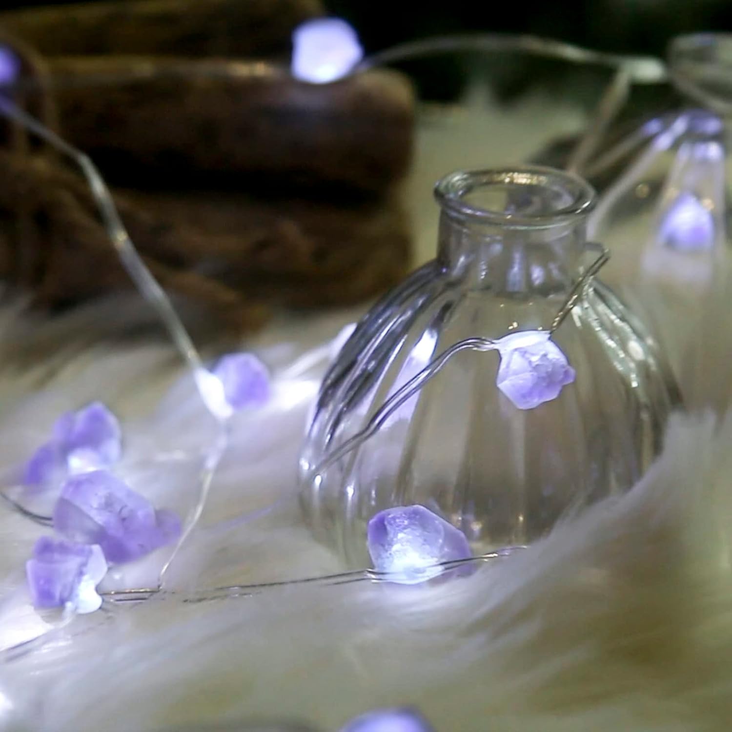 Vanthylit Amethyst LED String Lights 9.4ft 30LED Battery Operated Natural Raw Stones Christmas Decorations Lights for Indoor and Outdoor Decor