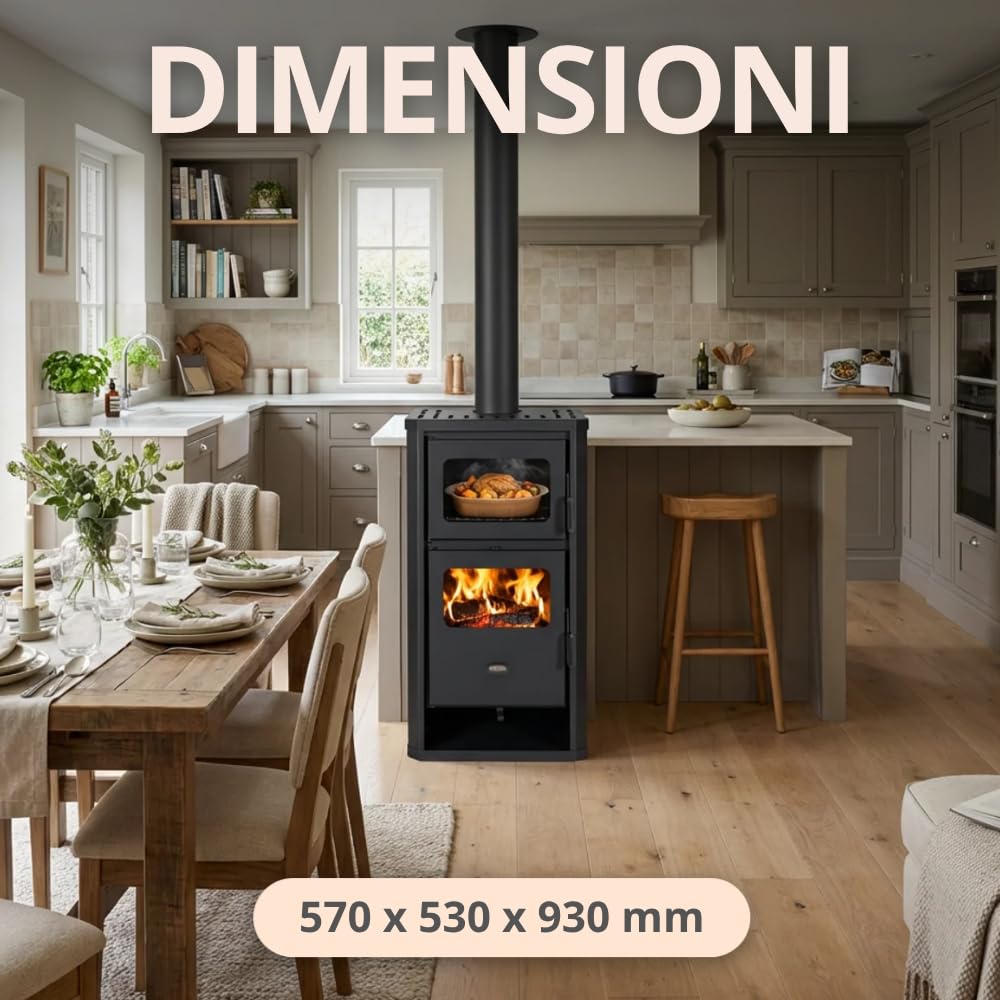 Prity FM D - Stufa a legna con forno e rivestimento d'acqua, riscaldamento centralizzato, certificato CE, stufa a legna