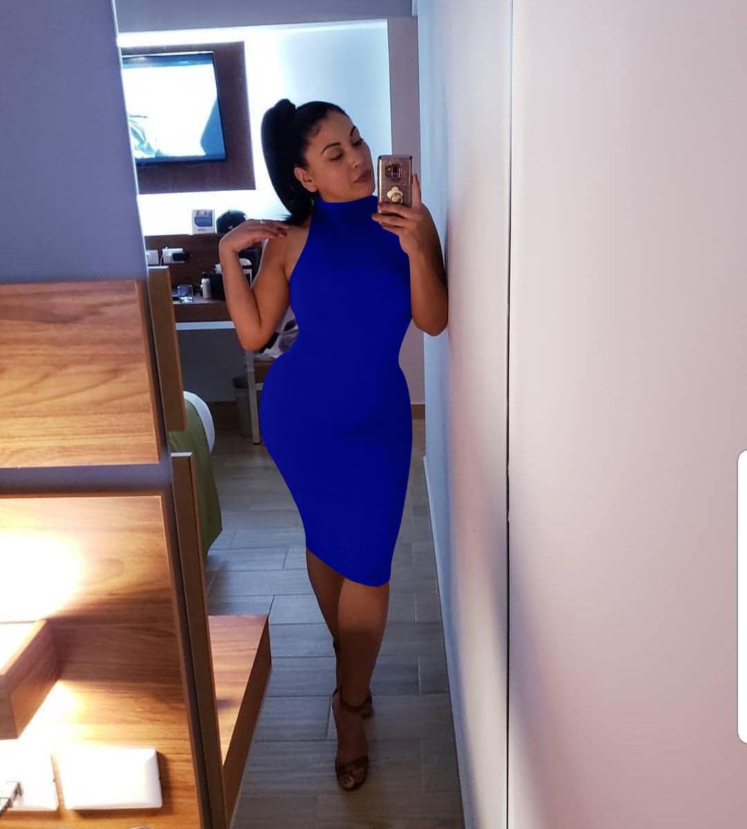 GOBLES Women's Sexy Halter High Neck Elegant Sleeveless Bodycon Midi Club Dress - Image 7