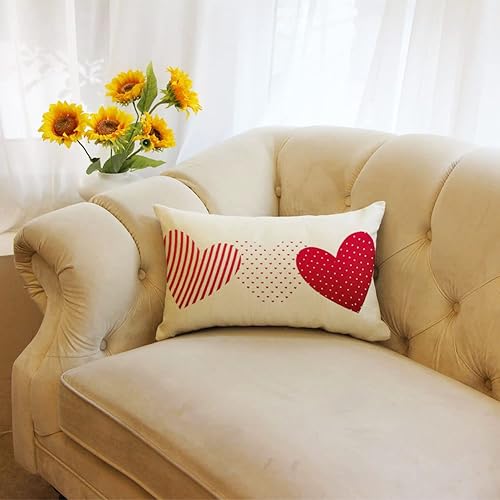 Miniatura 4 de Ogiselestyle Funda de almohada lumbar con diseño de lunares diseño de corazón acuarela 12 x 20 pulgadas decoración de San Valentín aniversario de