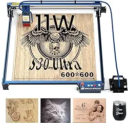 SCULPFUN S30 Ultra 11W Máquina de Gravação a Laser CNC Cortador a Laser com Área de Gravação Grande de 600 x 600 mm Assistência Automática de Ar Gravação de Alta Precisão de 0,005 mm