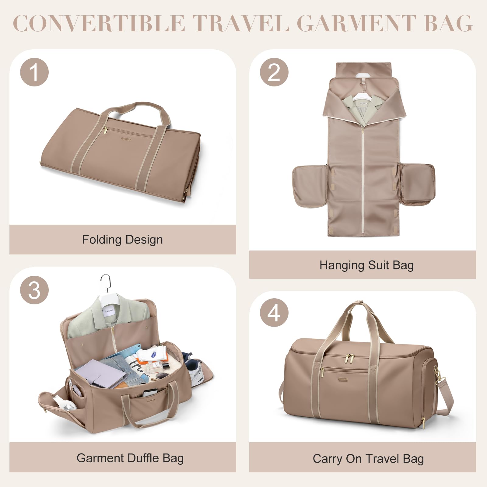 Bolsa de Viaje Convertible 2 en 1 Bolsa de Mano Bolsa de Ropa para Mujer Bolsas de Traje para Negocios, Viajes y Deporte (Champán)
