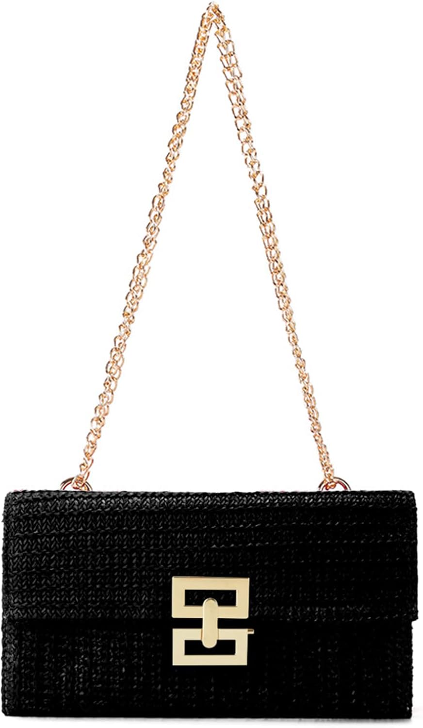 Straw Clutch Purse for Women Designer Evening Handbag Summer Beach Shoulder Crossbody Bag | Straw, Purse, Designer, Evening, Summer, Beach - Image 3