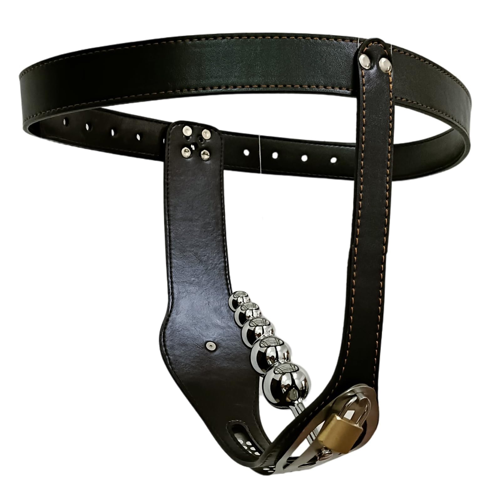 Female Chastity Belt, Lockable Invisible Chastity Belt with 5 Metal Ball Anal Plug and Lock, Strap On Bondage Chastity Pants Butt Plug, SM Adult Restrict Chastity Lock Trainer Sex Toy (): Black