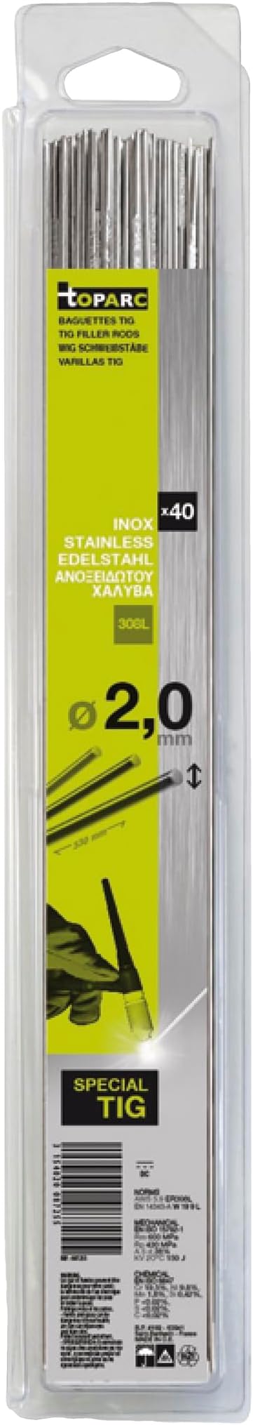 GYS 087255 2.0-330mm 0.33Kg Stainless Steel TIG Filler Welding Electrodes (40 Pieces),2.0mm
